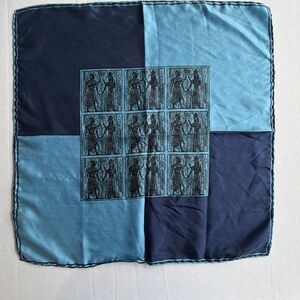 Ashear Vintage Silk Scarf Egyptian Iconography Blue Colorblok Hand Rolled